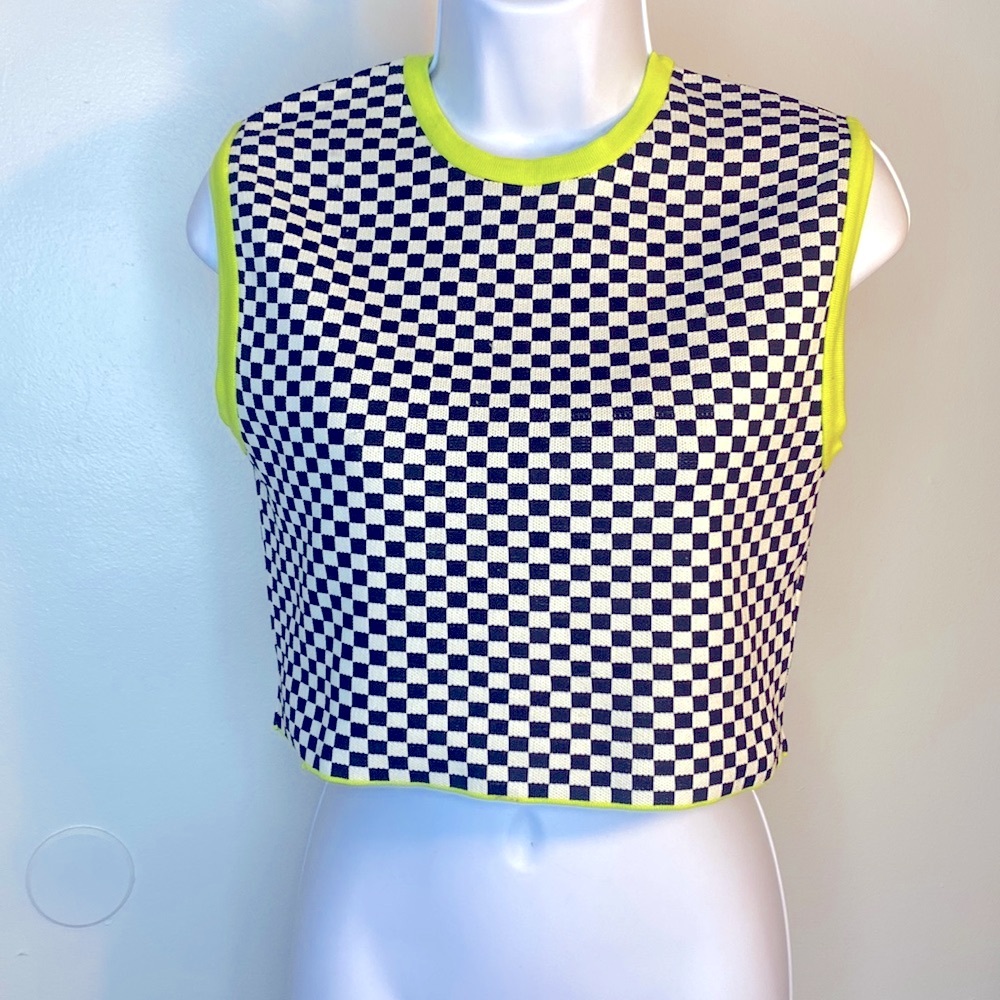Black/White/Lime Checkered crop top size M (med) from ZARA